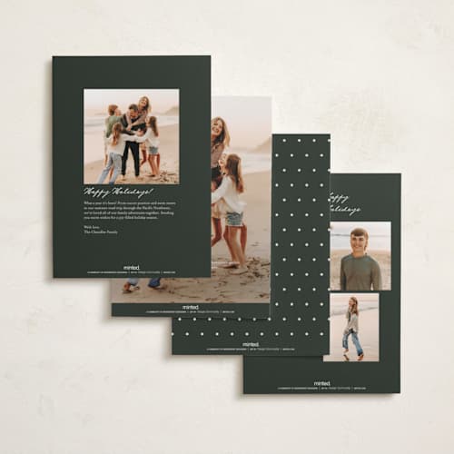 This is a wreath foil pressed holiday cards with foil pressed by Emily Sabol Goss called linear frame printing on recycled smooth signature in standard