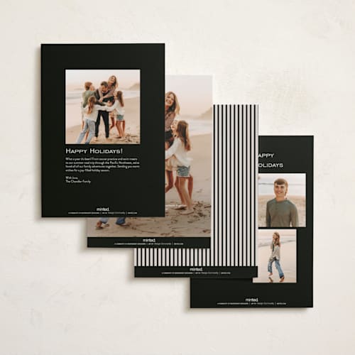 This is a coal foil pressed holiday cards with foil pressed by Kelly Schmidt called squiggle border printing on recycled smooth signature in standard