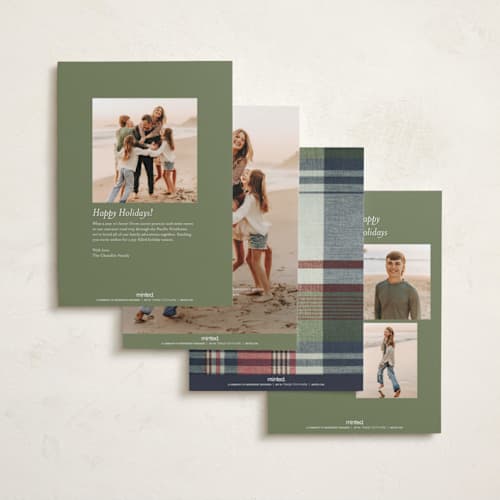 This is a sea foil pressed holiday cards with foil pressed by Nicole Walsh called heritage plaid printing on recycled smooth signature in standard