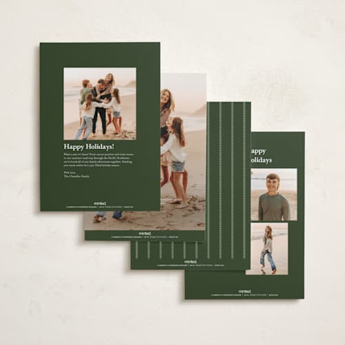 This is a evergreen foil pressed holiday cards with foil pressed by Melanie Kosuge called waverly printing on recycled smooth signature in standard