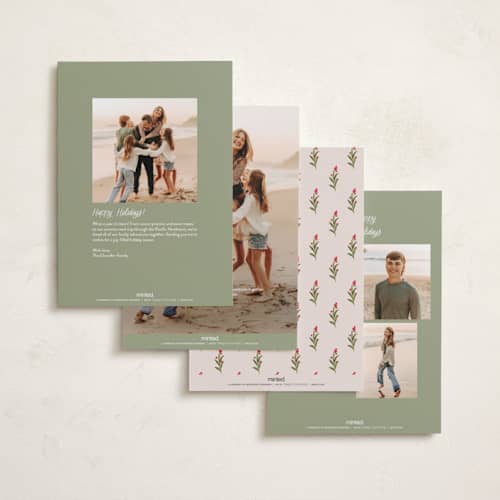 This is a stocking foil pressed holiday cards with foil pressed by Creo Study called hand-drawn vintage garden printing on recycled smooth signature in standard