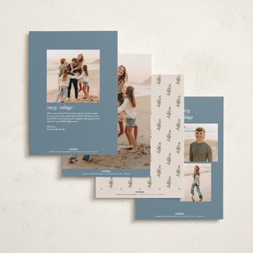 This is a blue jay foil pressed holiday cards with foil pressed by Creo Study called hand-drawn vintage garden printing on recycled smooth signature in standard