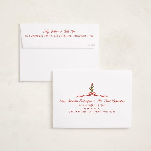 This is a stocking foil pressed holiday cards with foil pressed by Creo Study called hand-drawn vintage garden printing on recycled smooth signature in standard