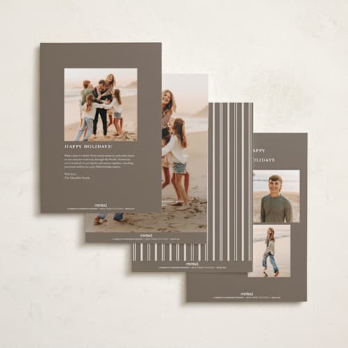 This is a sand foil pressed holiday cards with foil pressed by Nicole Walsh called modern script printing on recycled smooth signature in standard