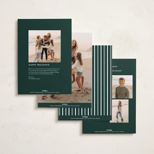 This is a spruce foil pressed holiday cards with foil pressed by Nicole Walsh called modern script printing on recycled smooth signature in standard