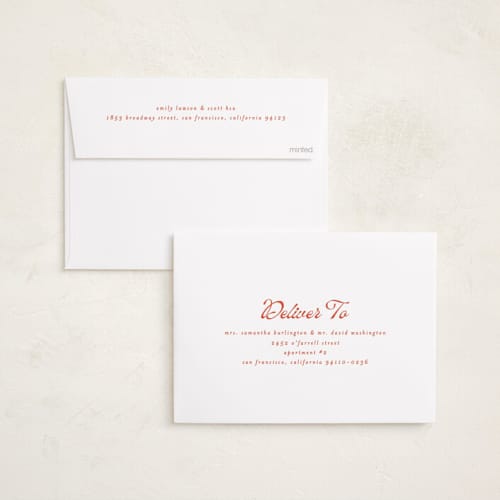 This is a peppermint foil pressed holiday cards with foil pressed by Ashley Iwafuchi called merry cheer printing on recycled smooth signature in standard
