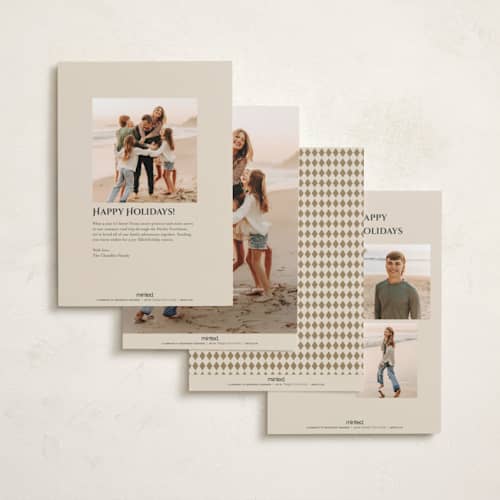This is a sandy foil pressed holiday cards with foil pressed by Becky Nimoy called angels arch printing on recycled smooth signature in standard
