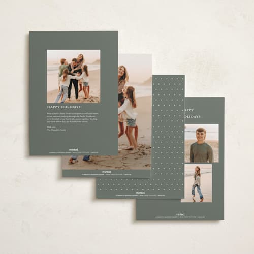 This is a sage foil pressed holiday cards with foil pressed by Lori Wemple called snapshots printing on recycled smooth signature in standard