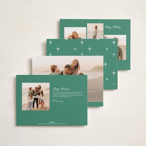 This is a olive grove foil pressed holiday cards with foil pressed by Cass Loh called gilded keepsake border printing on recycled smooth signature in standard