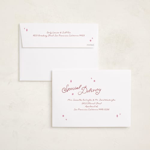 This is a gumdrop foil pressed holiday cards with foil pressed by Tamara Hilje called harlequin printing on recycled smooth signature in standard