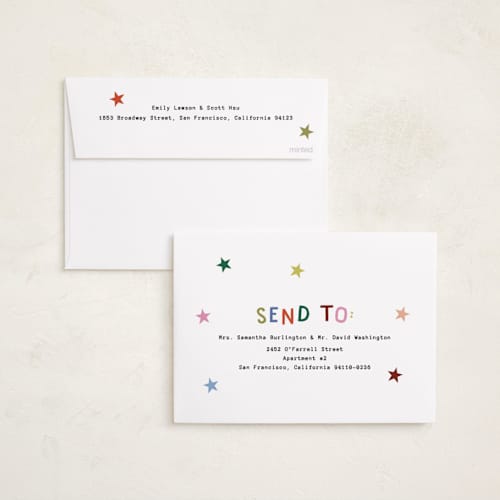 This is a jubilant foil pressed holiday cards with foil pressed by Kercia Jane called full of joy (& cheer) printing on recycled smooth signature in standard