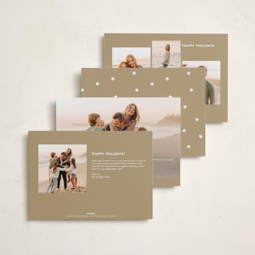 This is a snow foil pressed holiday cards with foil pressed by Kelly Watkins called aspen printing on recycled smooth signature in standard
