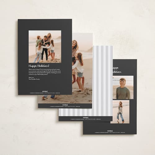 This is a ink foil pressed holiday cards with foil pressed by Stacey Meacham called classic minimalist printing on recycled smooth signature in standard