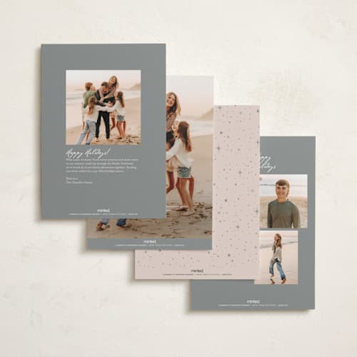 This is a sage foil pressed holiday cards with foil pressed by Pixel and Hank called merriment printing on recycled smooth signature in standard