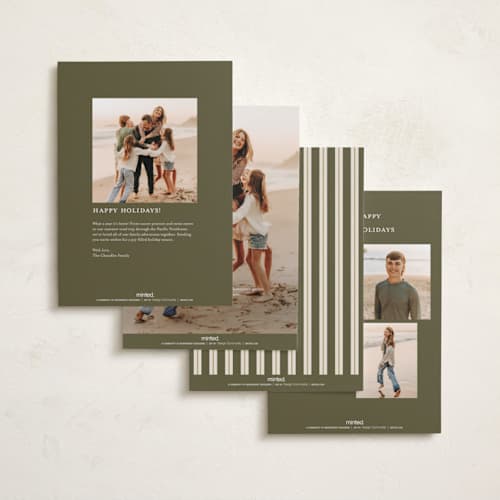 This is a pine foil pressed holiday cards with foil pressed by Robert and Stella called velour printing on recycled smooth signature in standard