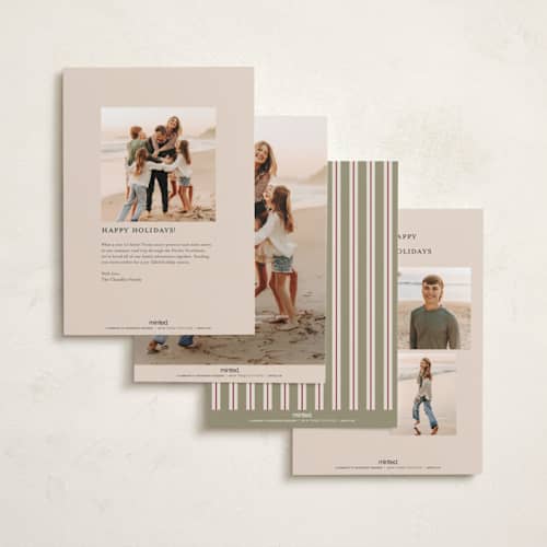 This is a eggnog foil pressed holiday cards with foil pressed by Robert and Stella called velour printing on recycled smooth signature in standard
