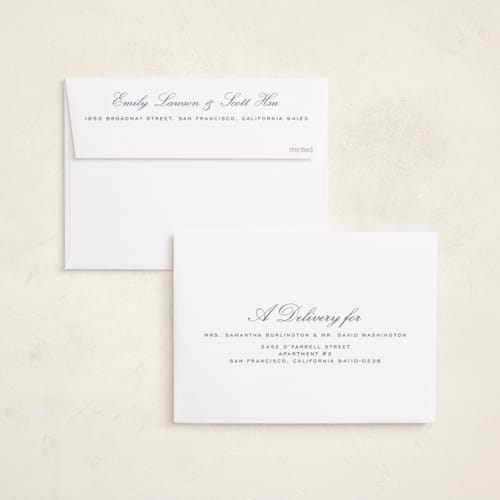 This is a wintermint foil pressed holiday cards with foil pressed by Emily Betts called gingham squiggle printing on recycled smooth signature in standard