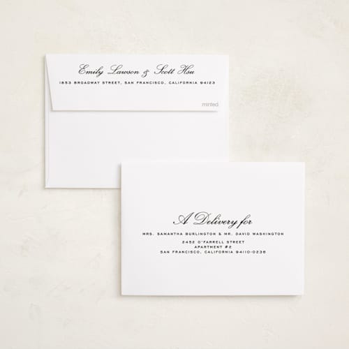 This is a onyx foil pressed holiday cards with foil pressed by Emily Betts called gingham squiggle printing on recycled smooth signature in standard