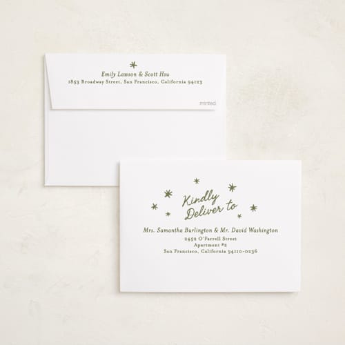 This is a wintermint foil pressed holiday cards with foil pressed by Creo Study called luminous printing on recycled smooth signature in standard