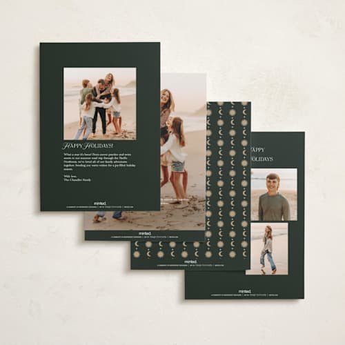 This is a evergreen foil pressed holiday cards with foil pressed by Rina Ozum called folk icons printing on recycled smooth signature in standard