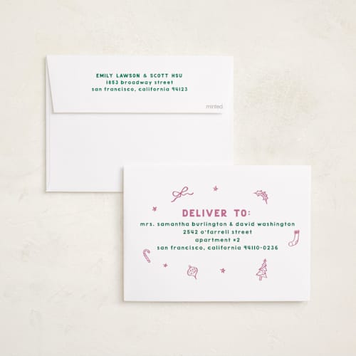This is a elf shoes foil pressed holiday cards with foil pressed by Erica Gingrich called happiest holidays! printing on recycled smooth signature in standard