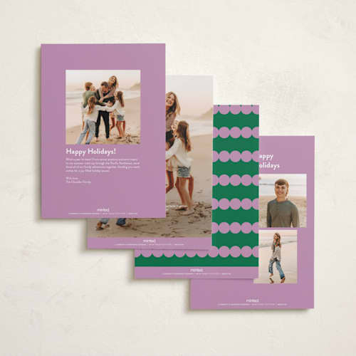 This is a lilac foil pressed holiday cards with foil pressed by Sumak Studio called vivid & bold printing on recycled smooth signature in standard