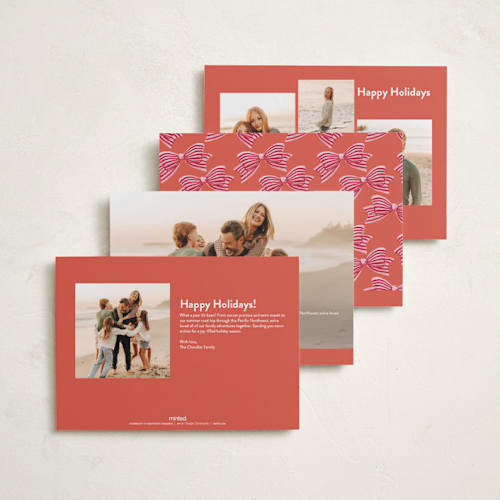 This is a stocking foil pressed holiday cards with foil pressed by Shannon Chen of Four Wet Feet Studio called a bow printing on recycled smooth signature in standard