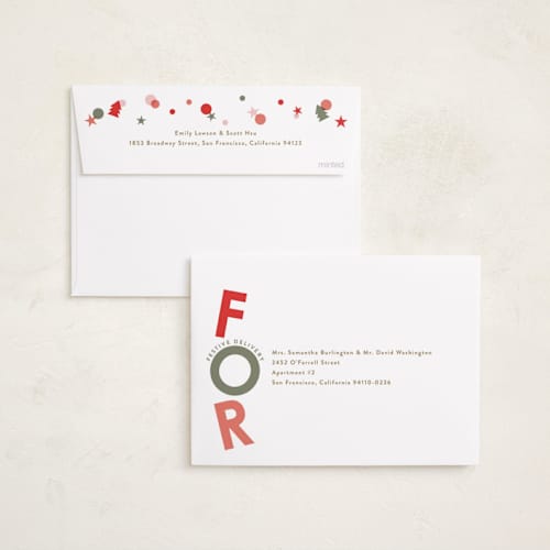 This is a snow foil pressed holiday cards with foil pressed by Jackie Crawford called exuberant printing on recycled smooth signature in standard