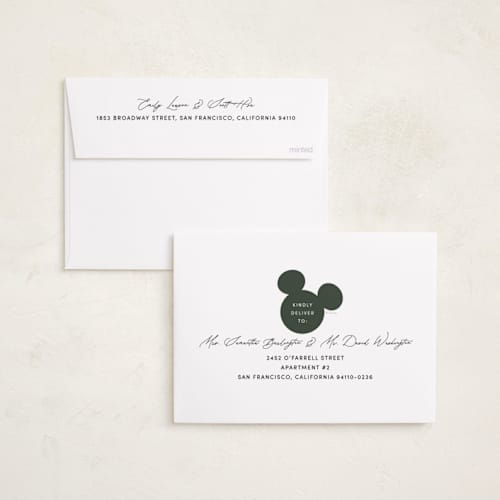 This is a mickey foil pressed holiday cards with foil pressed by Pixel and Hank called hey mickey printing on recycled smooth signature in standard