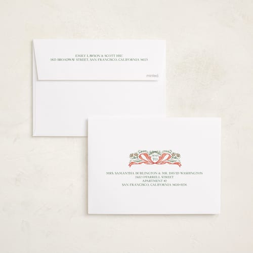This is a berry foil pressed holiday cards with foil pressed by Paper Sun Studio called christmas gift printing on recycled smooth signature in standard