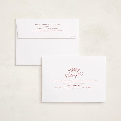 This is a snowflake foil pressed holiday cards with foil pressed by Wildfield Paper Co called signature printing on recycled smooth signature in standard
