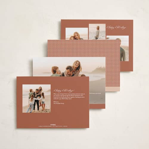 This is a olive foil pressed holiday cards with foil pressed by Ellen Schlegelmilch called gingham layers printing on recycled smooth signature in standard