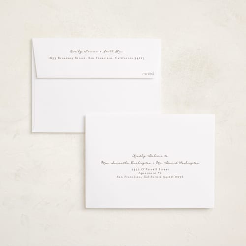 This is a gingerbread latte foil pressed holiday cards with foil pressed by Emily Betts called gingham vintage printing on recycled smooth signature in standard