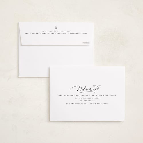 This is a snow foil pressed holiday cards with foil pressed by Everett Paper Goods called evoke printing on recycled smooth signature in standard