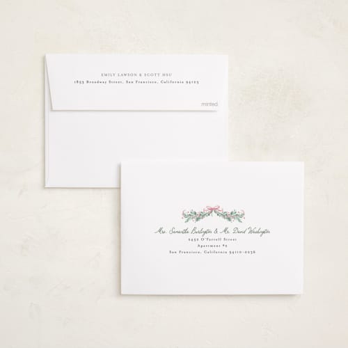 This is a pine foil pressed holiday cards with foil pressed by frau brandt called soft garland printing on recycled smooth signature in standard