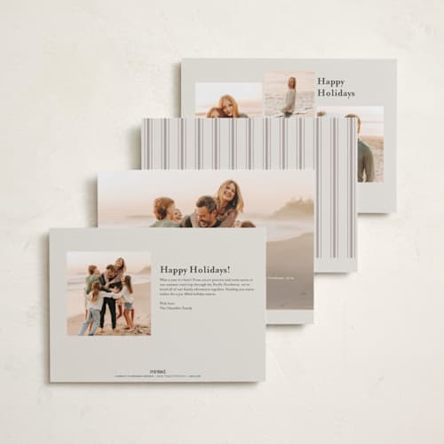 This is a sand foil pressed holiday cards with foil pressed by Christy Hy Lee called modernist printing on recycled smooth signature in standard