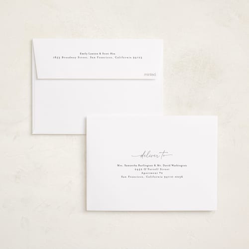 This is a snow foil pressed holiday cards with foil pressed by Christy Hy Lee called modernist printing on recycled smooth signature in standard