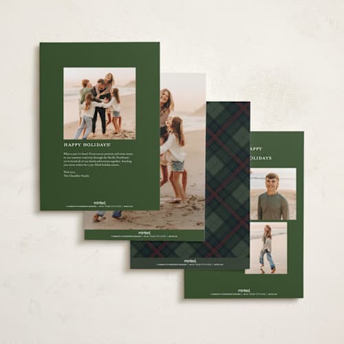 This is a pine foil pressed holiday cards with foil pressed by Olivia Kanaley Inman called balmoral green printing on recycled smooth signature in standard