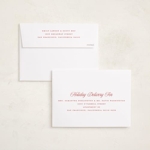 This is a santa suit foil pressed holiday cards with foil pressed by Kristie Kern called the charleston printing on recycled smooth signature in standard