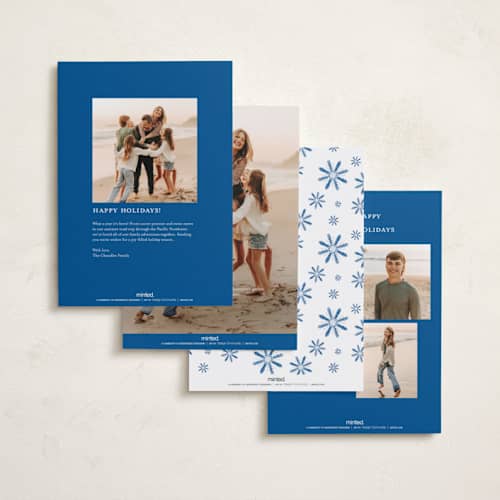This is a ocean foil pressed holiday cards with foil pressed by Erika Firm called mini cabana stripes printing on recycled smooth signature in standard