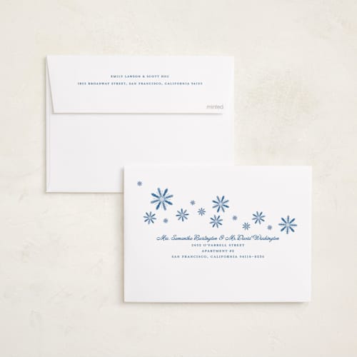 This is a ocean foil pressed holiday cards with foil pressed by Erika Firm called mini cabana stripes printing on recycled smooth signature in standard