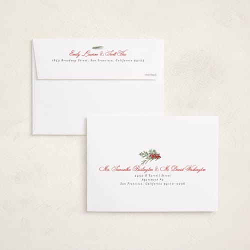 This is a peppermint foil pressed holiday cards with foil pressed by Susan Moyal called warmest wish printing on recycled smooth signature in standard