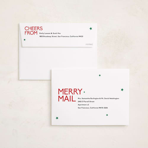 This is a peppermint foil pressed holiday cards with foil pressed by Owl and Toad called sparkles printing on recycled smooth signature in standard
