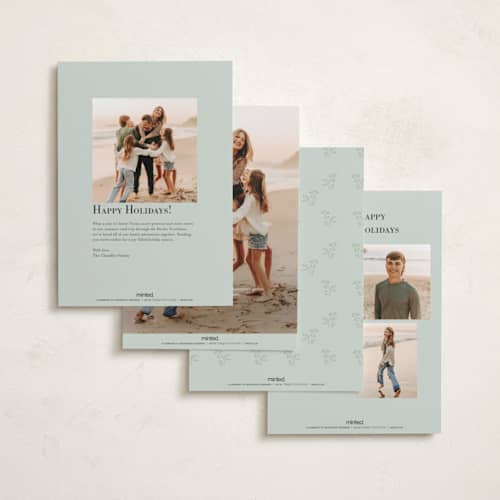 This is a fir foil pressed holiday cards with foil pressed by Hannah Williams called greenery & gold printing on recycled smooth signature in standard