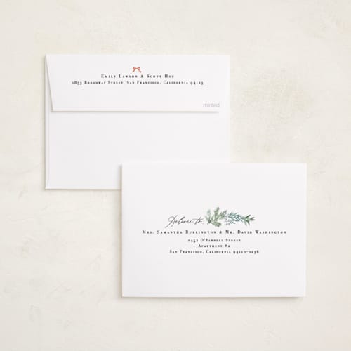 This is a fir foil pressed holiday cards with foil pressed by Hannah Williams called greenery & gold printing on recycled smooth signature in standard