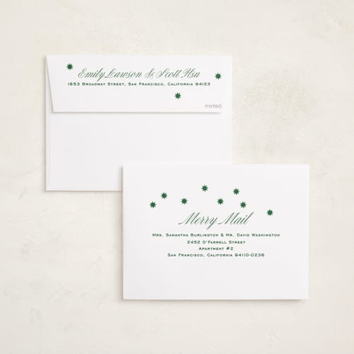 This is a pistachio foil pressed holiday cards with foil pressed by Megan Davis called fleur printing on recycled smooth signature in standard