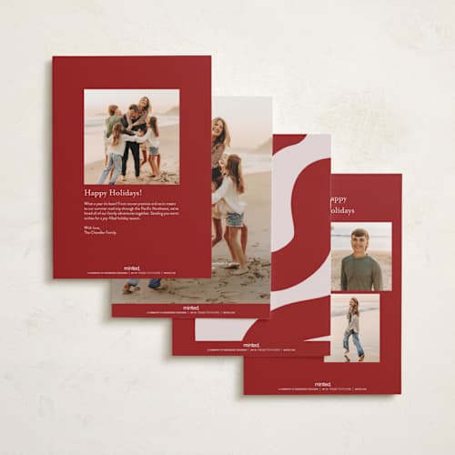 This is a holly berry foil pressed holiday cards with foil pressed by Morgan Kendall called playful letters printing on recycled smooth signature in standard