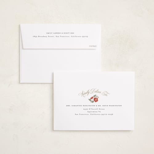 This is a deepest viridian foil pressed holiday cards with foil pressed by Simona Camp called blooms and berries printing on recycled smooth signature in standard