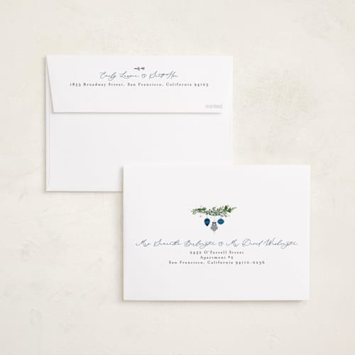This is a winterberry foil pressed holiday cards with foil pressed by Susan Moyal called pine garland printing on recycled smooth signature in standard