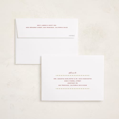This is a mint foil pressed holiday cards with foil pressed by Ellen Schlegelmilch called disney's mickey festive stripes printing on recycled smooth signature in standard